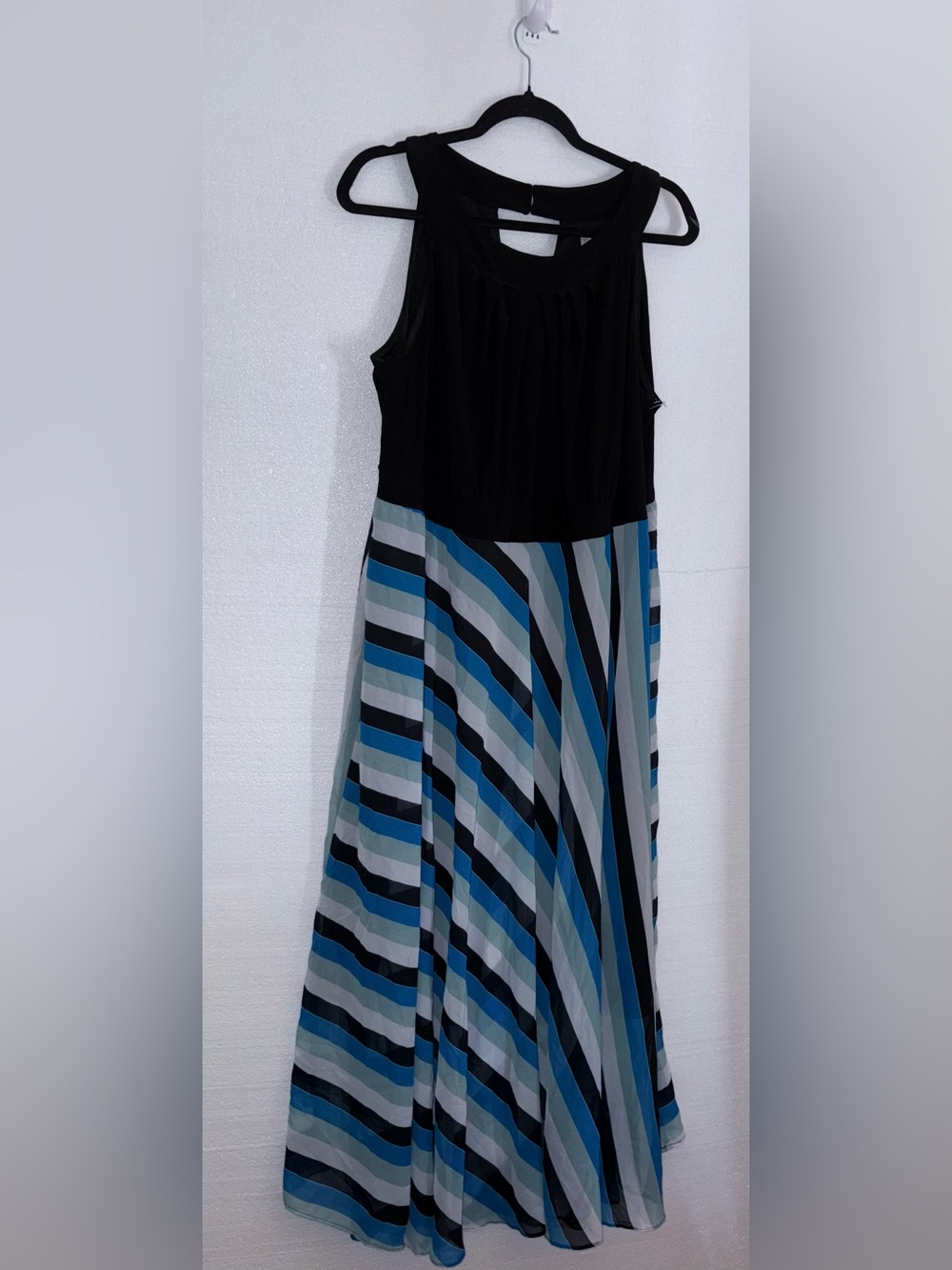 Sandra Darren Black & Blue Striped Maxi Dress